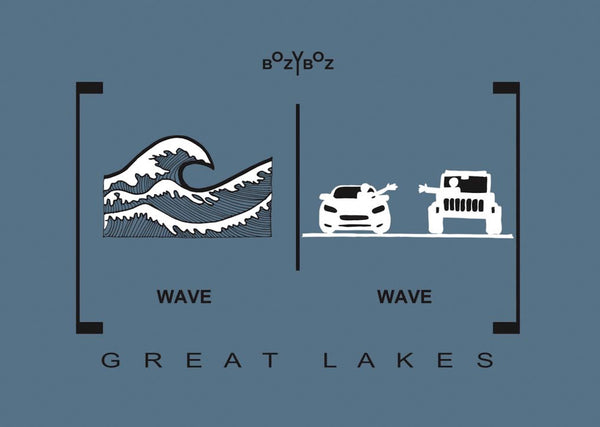 T-shirt graphics depicting play on words, wave vs wave