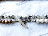 423 Long Antler-clasp Pearl & Gemstone Color Block Necklace