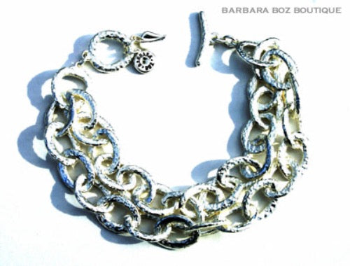 top view of organic-shaped silver bracelet