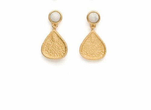 top view of hammered organic earring in gold