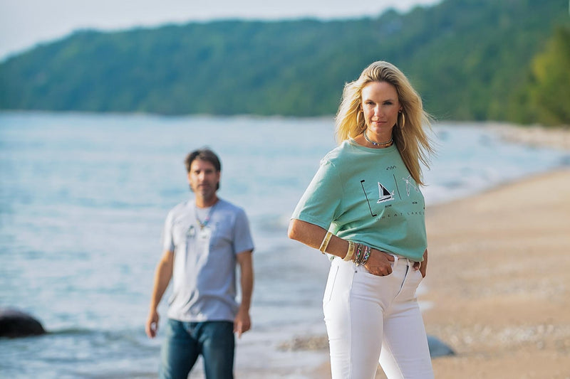 model wearing witty word play t-shirt depicting rocks vs rocks