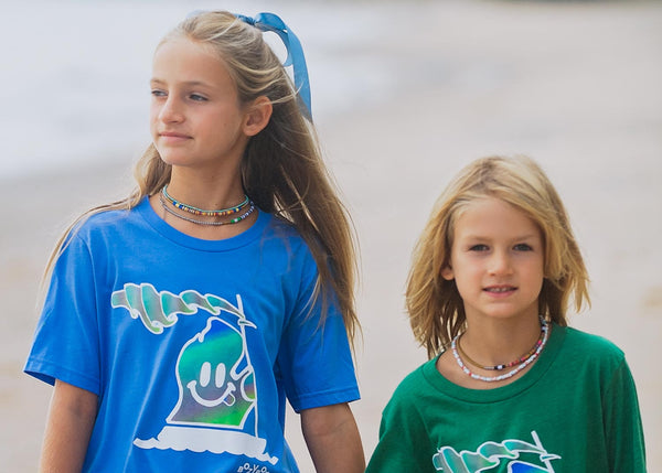 models wearing colorful heishi necklaces