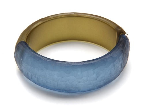 top view of resin bracelet in blue and gold