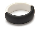 top view of resin bracelet in matte black and white