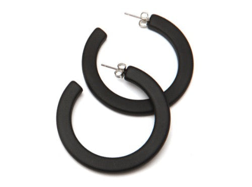 top view of resin earrings in matte black