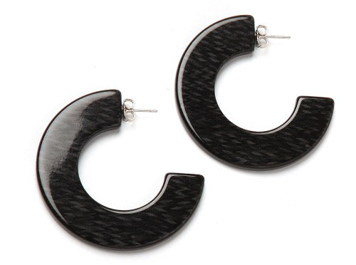 top view of resin earrings in black