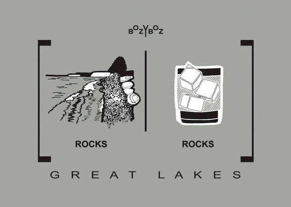 T-shirt graphics depicting play on words, rocks vs rocks