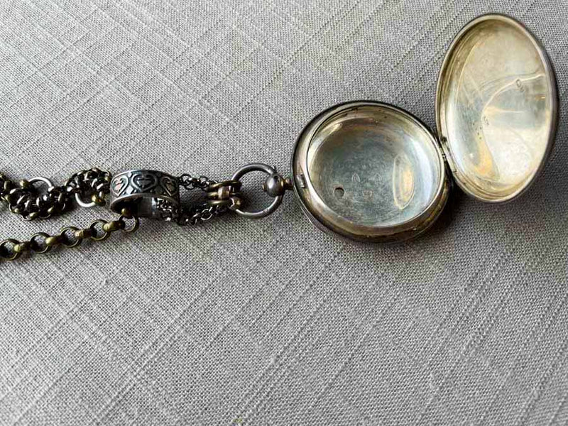 inside of antique sterling silver pocket watch case on chain mix